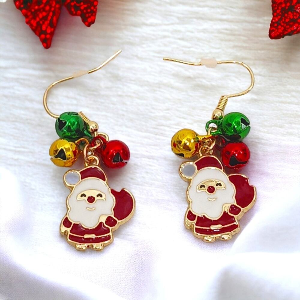 Christmas Earrings Darling Santa Clause Earrings Jingle Bells‎ pierced